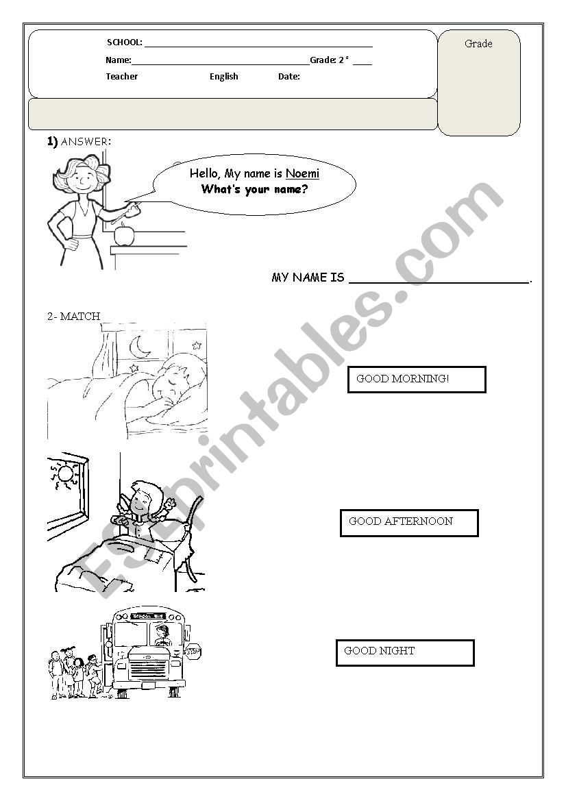 Greetings, food, and Pronouns worksheet