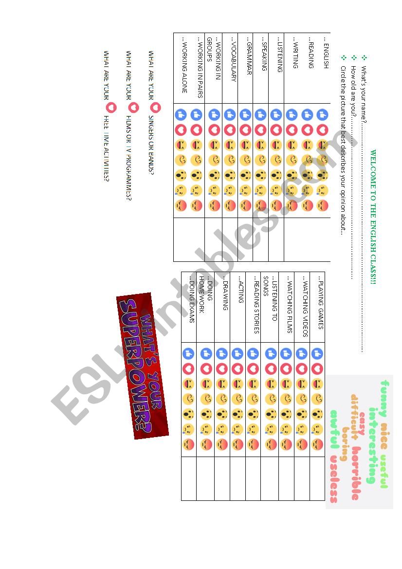 Survey - Students interests worksheet