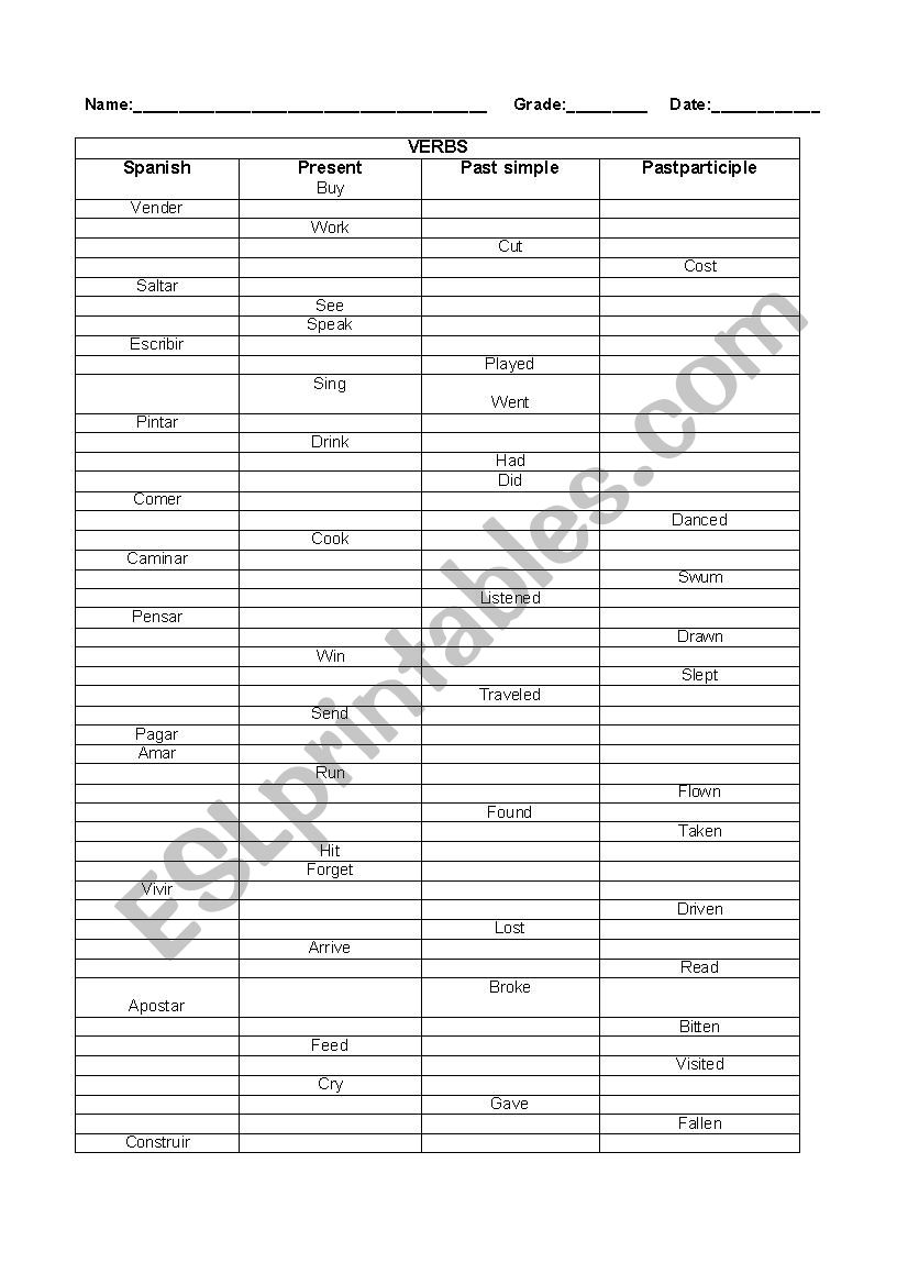VERBS EXAM worksheet