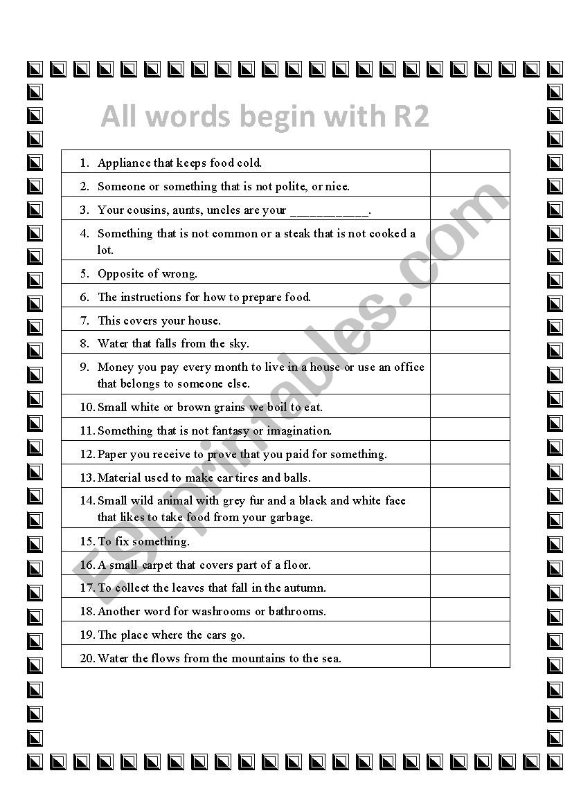 All words start with R 2 worksheet