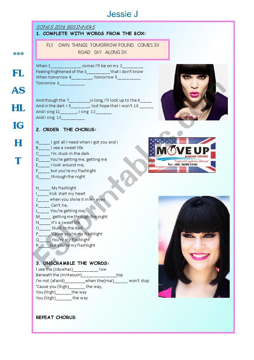 Jessie J Flashlight worksheet