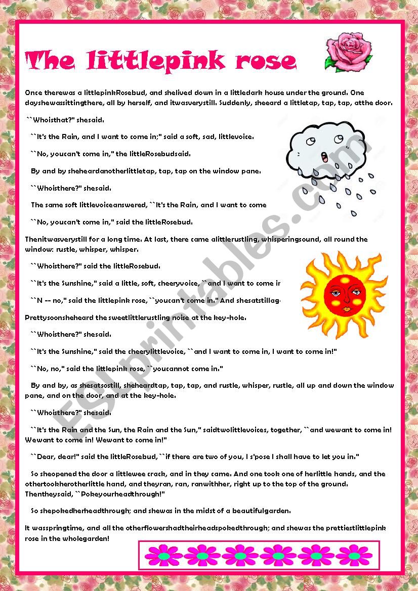 Story the little pink rose worksheet