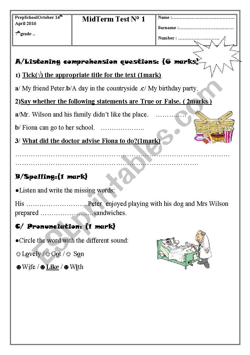 Mid term test 3 7th grade:Listening test