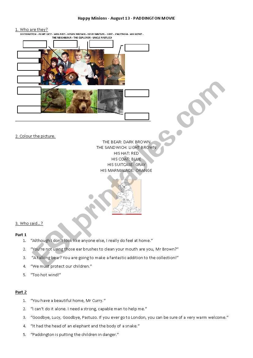 Paddington  worksheet