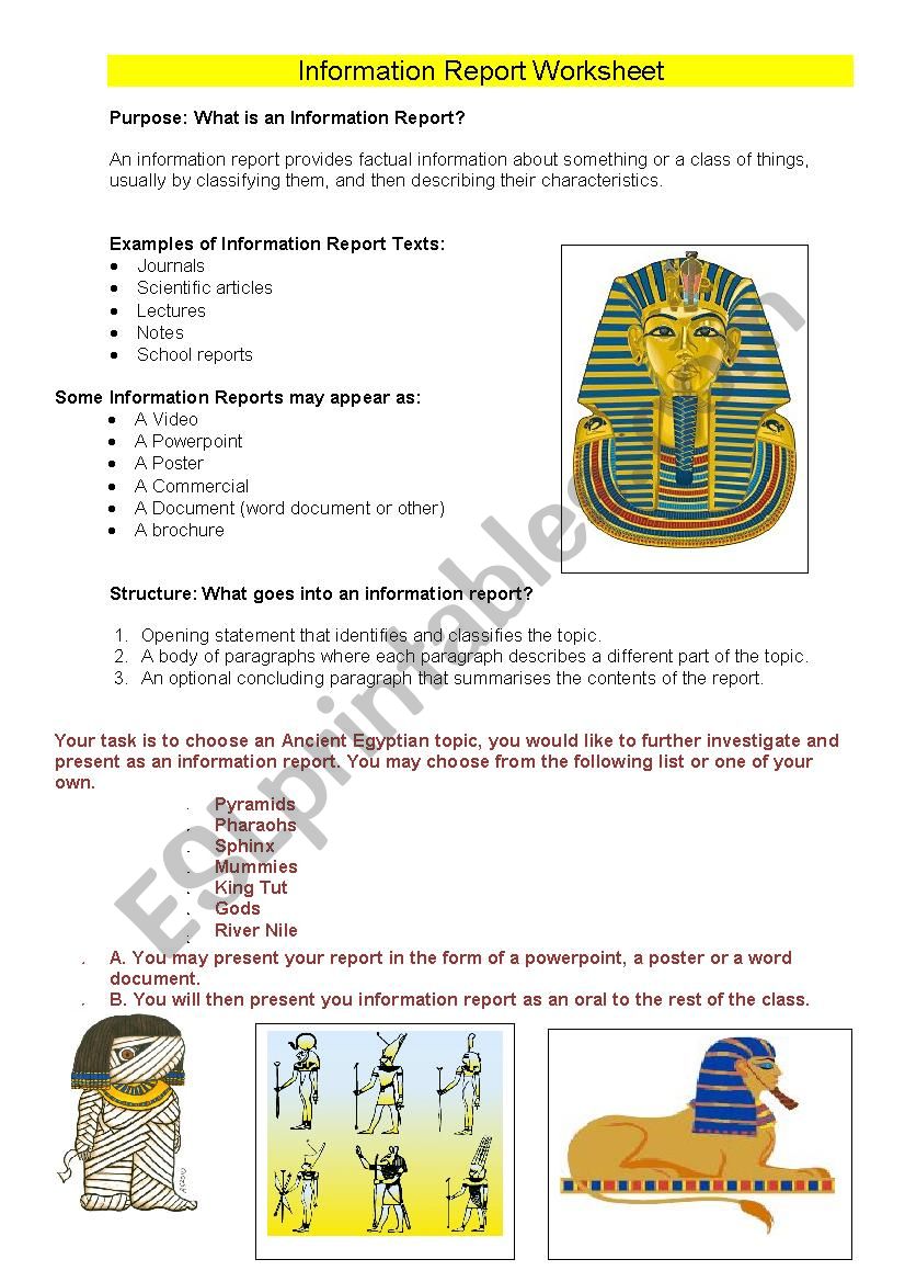 Information Report Worksheet and Scaffold (Ancient Egypt)