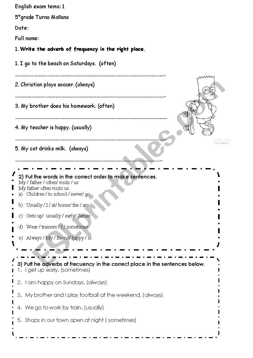 frecuency adverbs worksheet