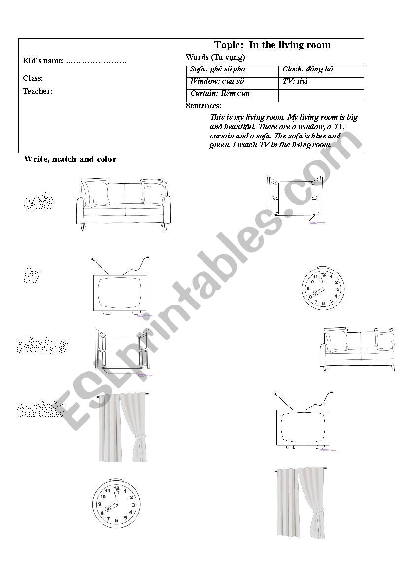 Living room worksheet worksheet