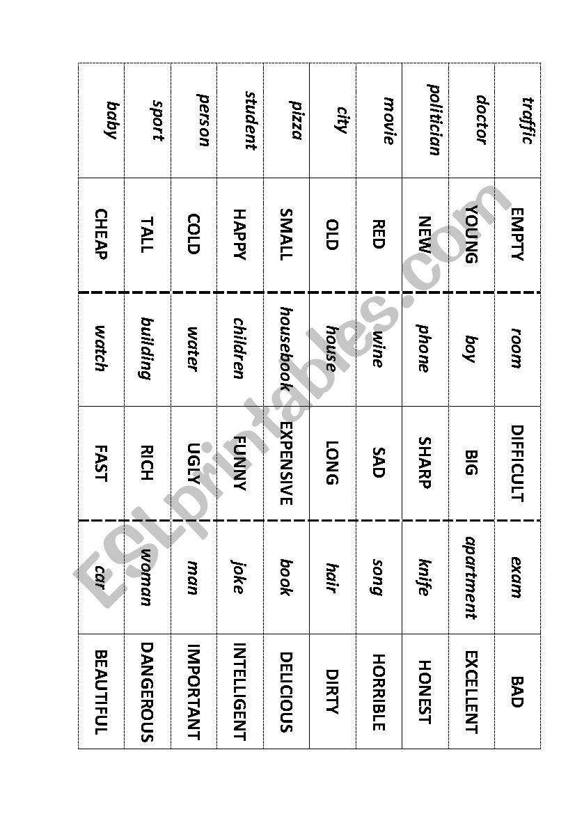 Adjectives dominoes worksheet