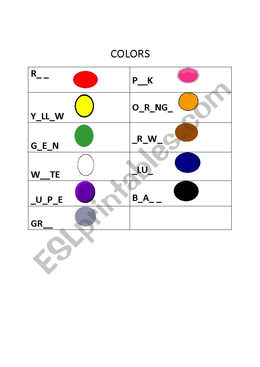 Match to the colors worksheet