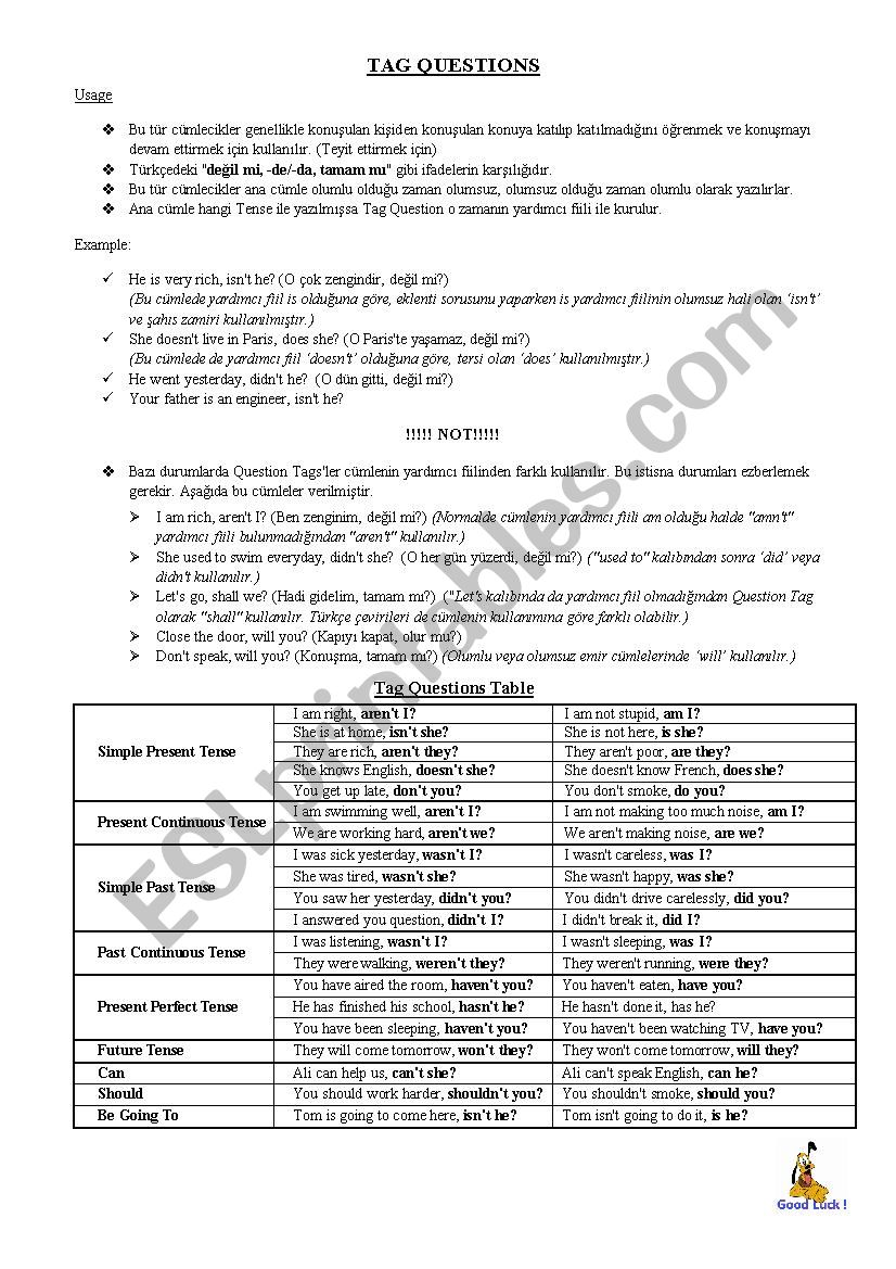 Tag Questions worksheet