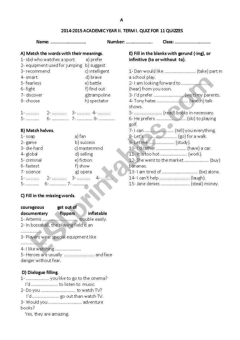 Quiz worksheet