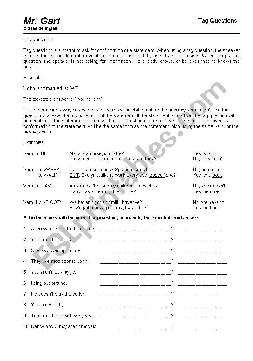 Tag Questions worksheet