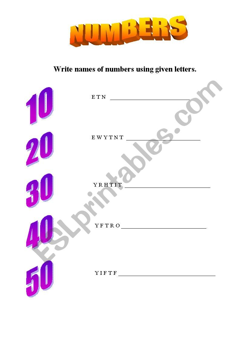 Numbers from 10 to 100 worksheet