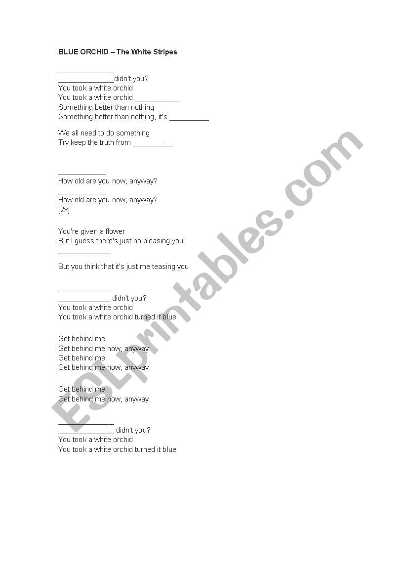 Blue Orchid - song worksheet worksheet