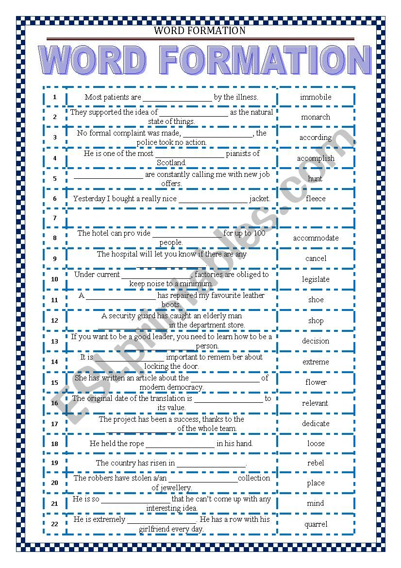 WORD FORMATION worksheet