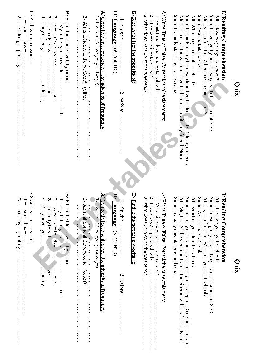 Quiz worksheet
