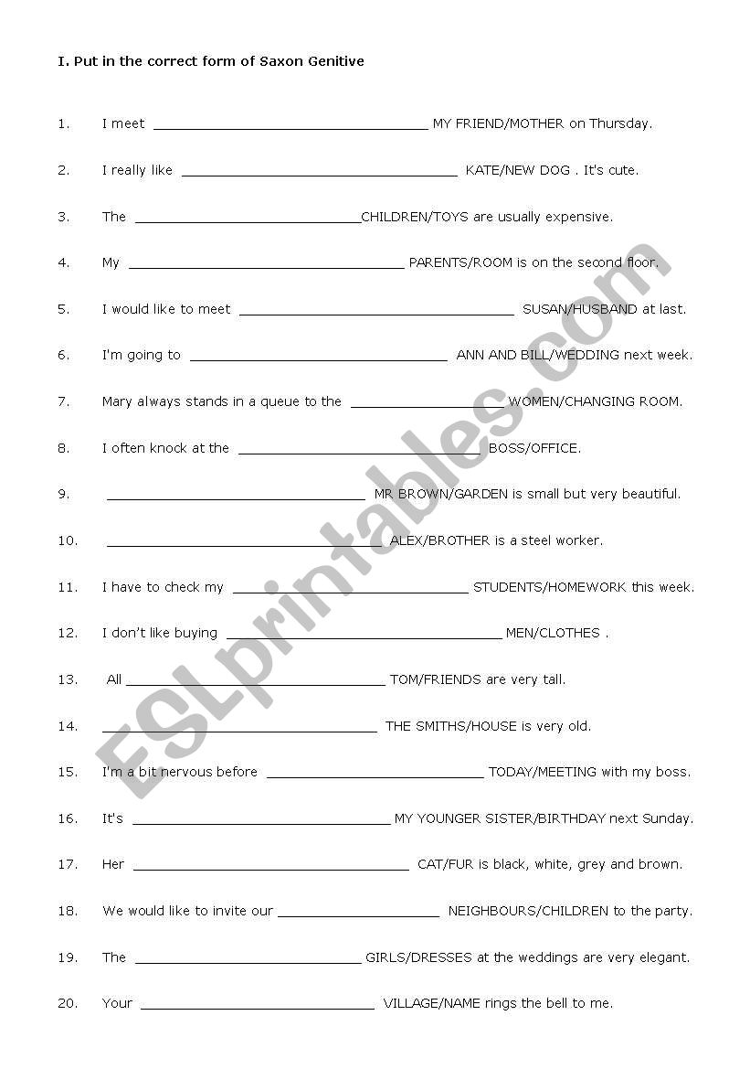 Possessives worksheet