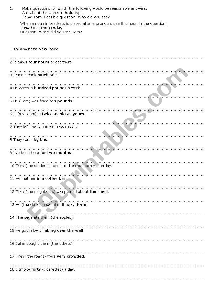 Questions in various tenses worksheet