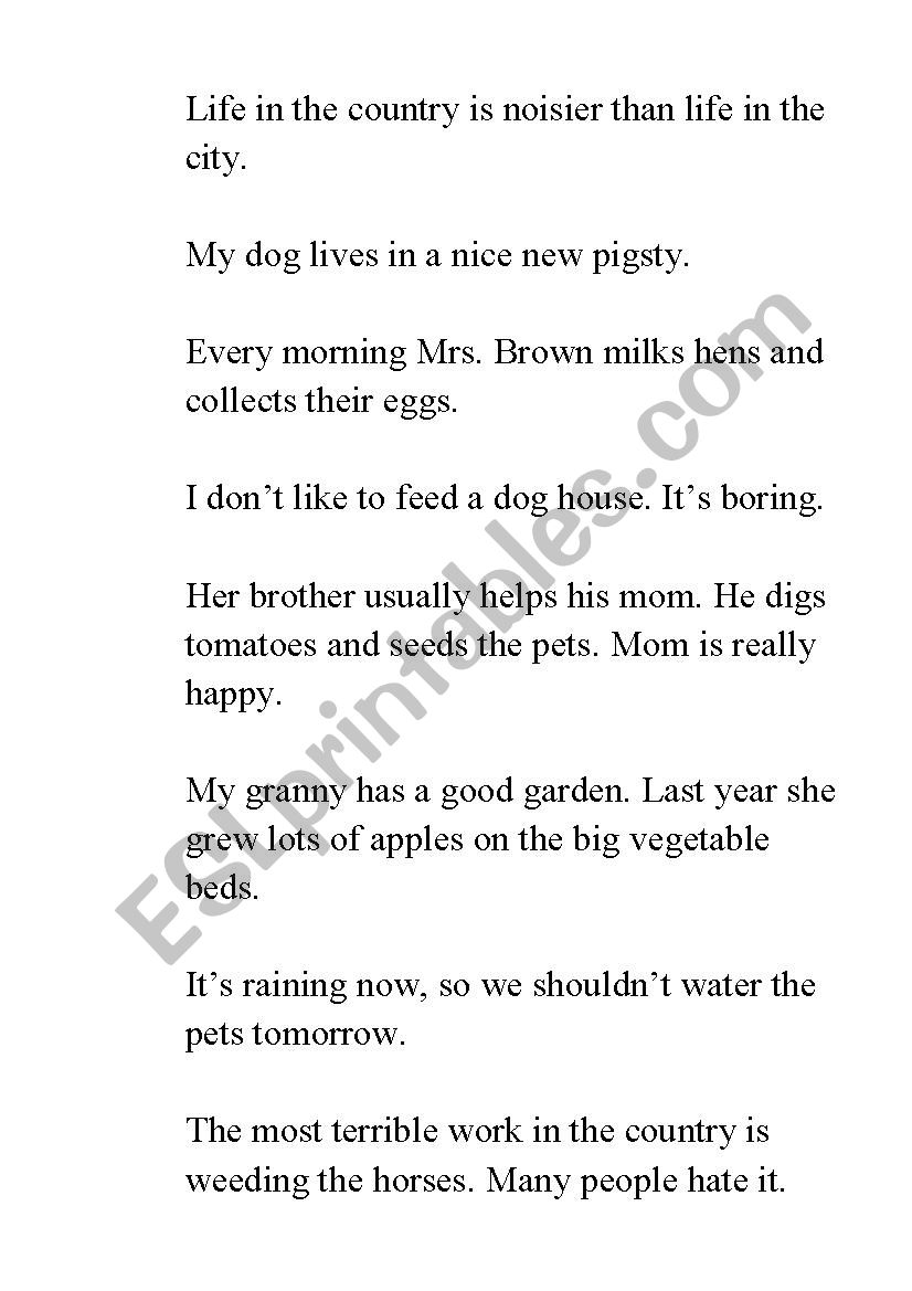 farm life worksheet