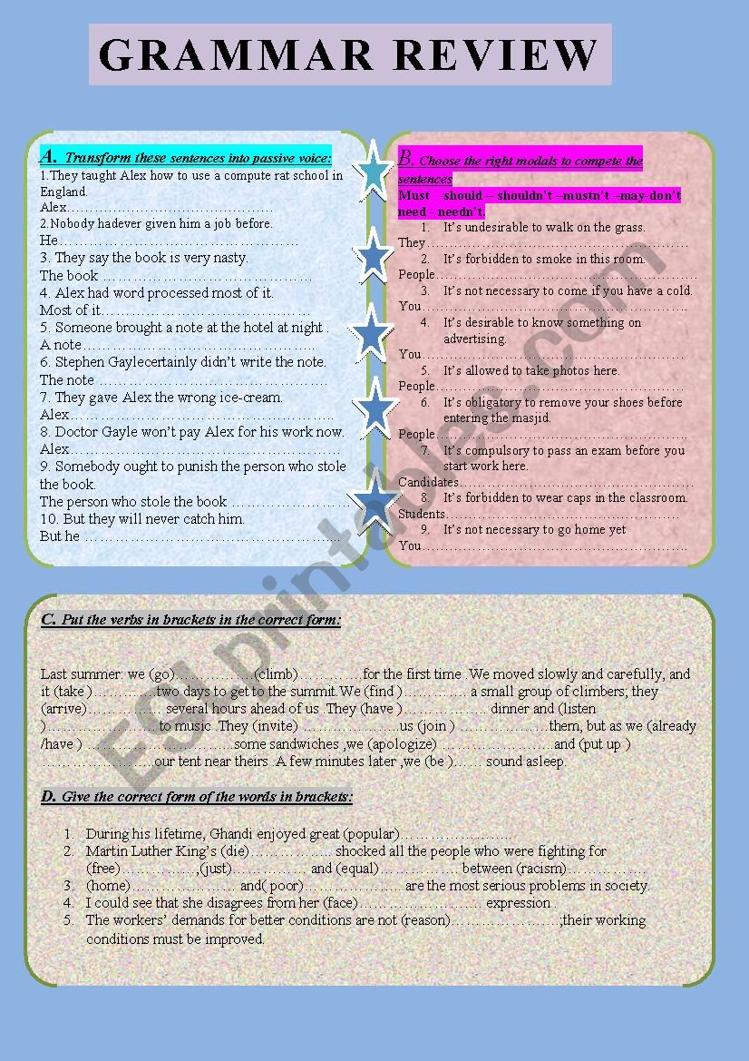 Grammar review worksheet