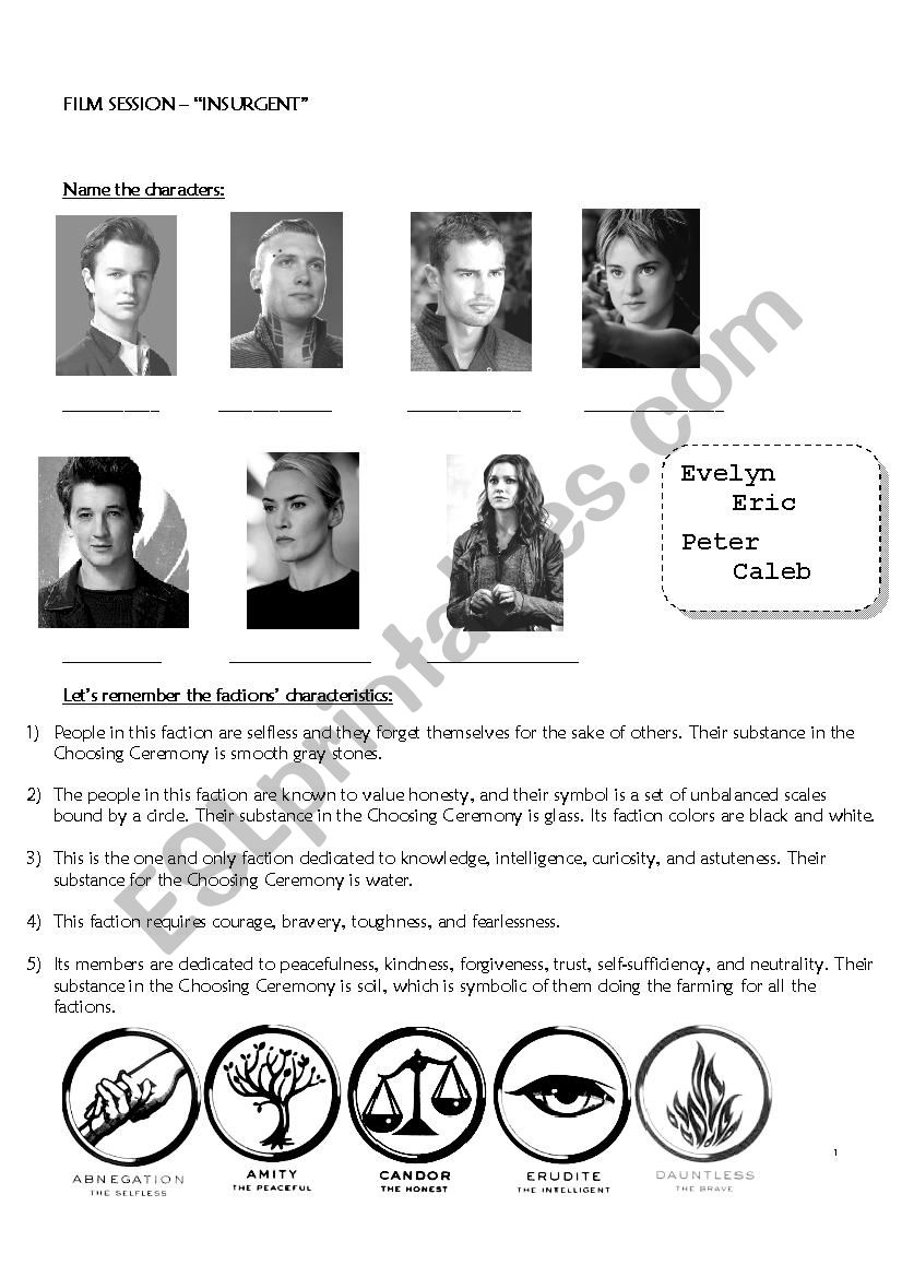 Insurgent - movie worksheet worksheet