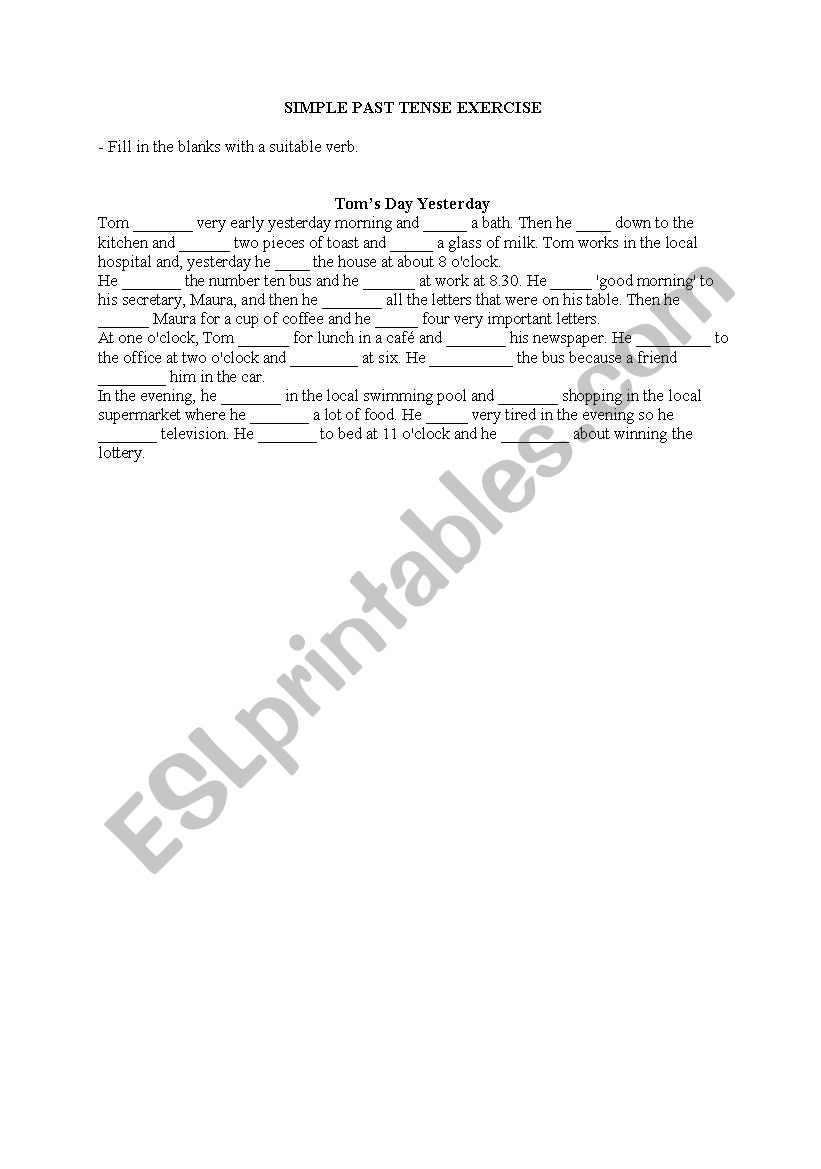Tom´s Yesterday worksheet
