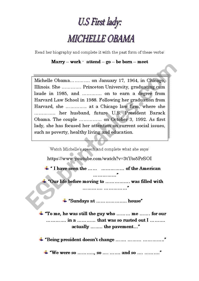 U.S. First Lady worksheet