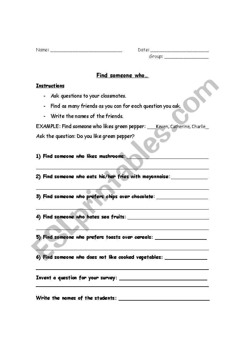 Find someone who... (food) worksheet