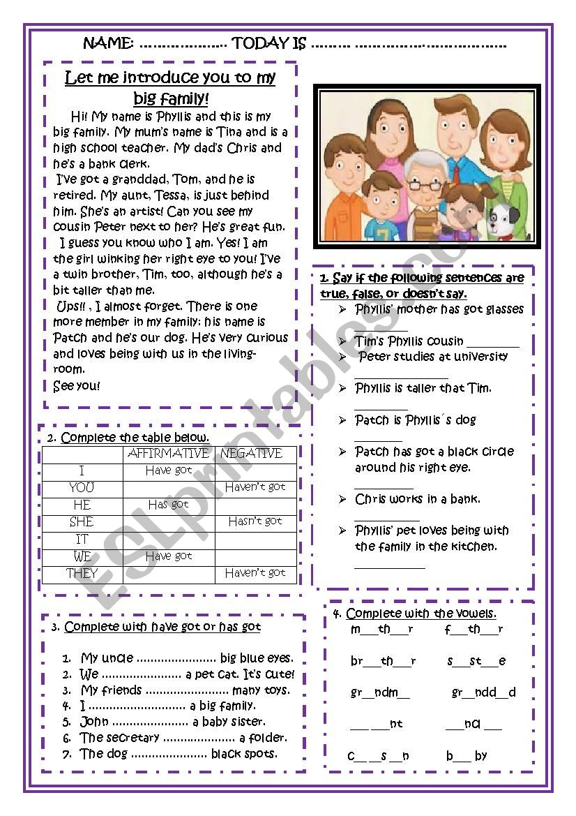 Let Me Introduce To My Big Family Esl Worksheet By Asiulhg