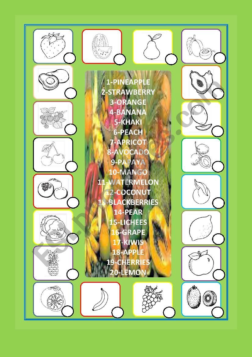 fruit matching and colouring worksheet