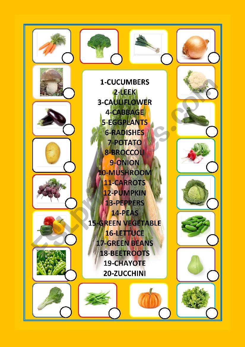 vegetables matching worksheet