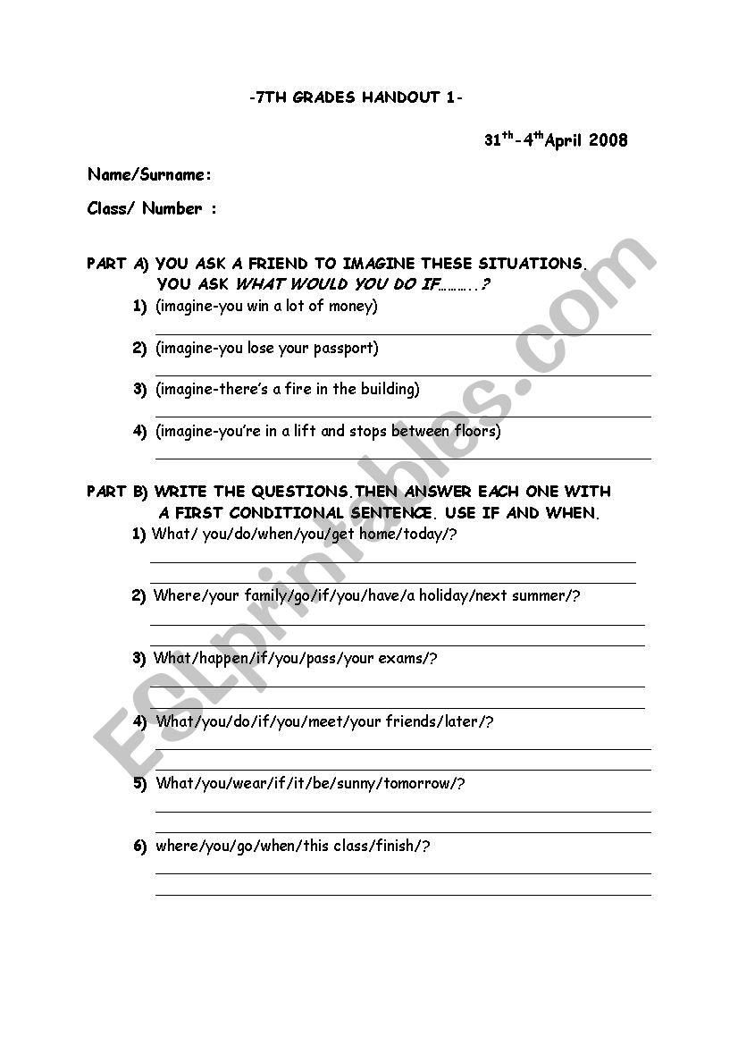 If clauses handout worksheet
