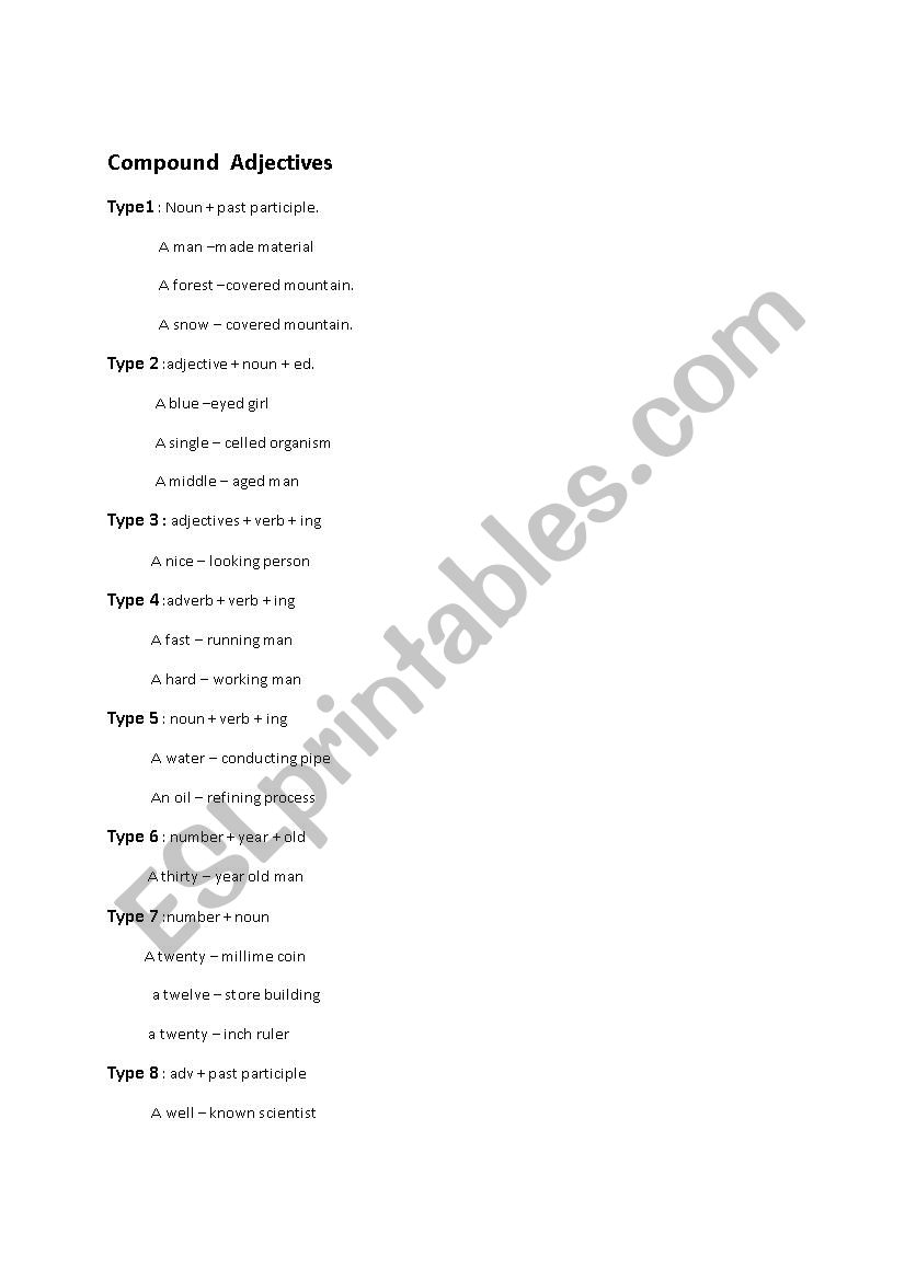 compound adjectives worksheet