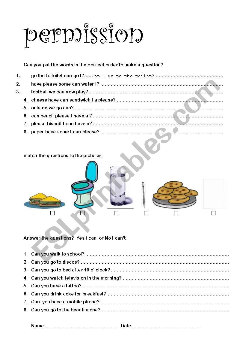 Can for permission worksheet