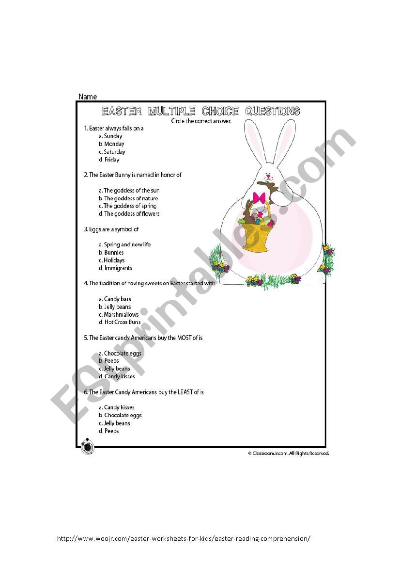 easter questions worksheet