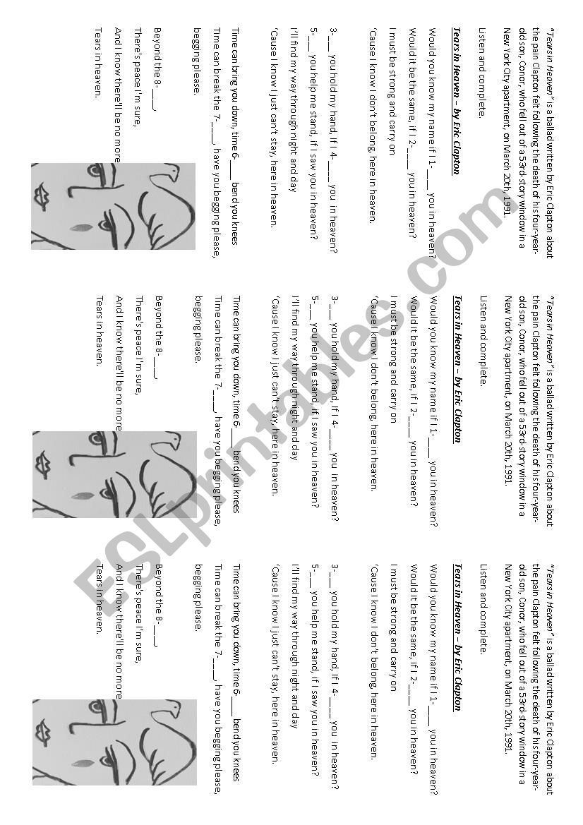 Song: Tears in Heaven worksheet