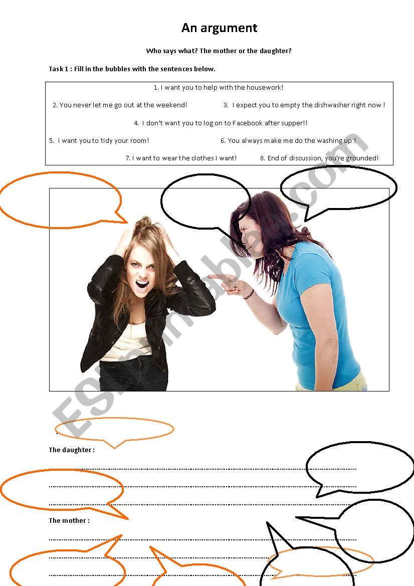 Mother and daughter arguing worksheet
