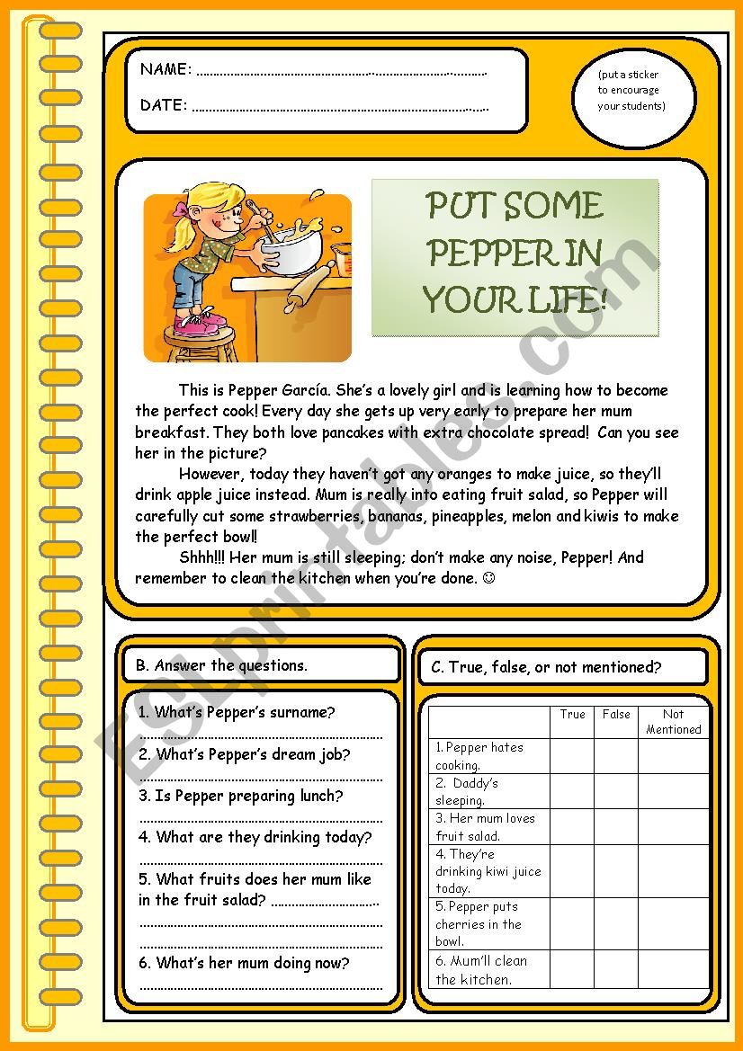 Put some Pepper in your life! worksheet