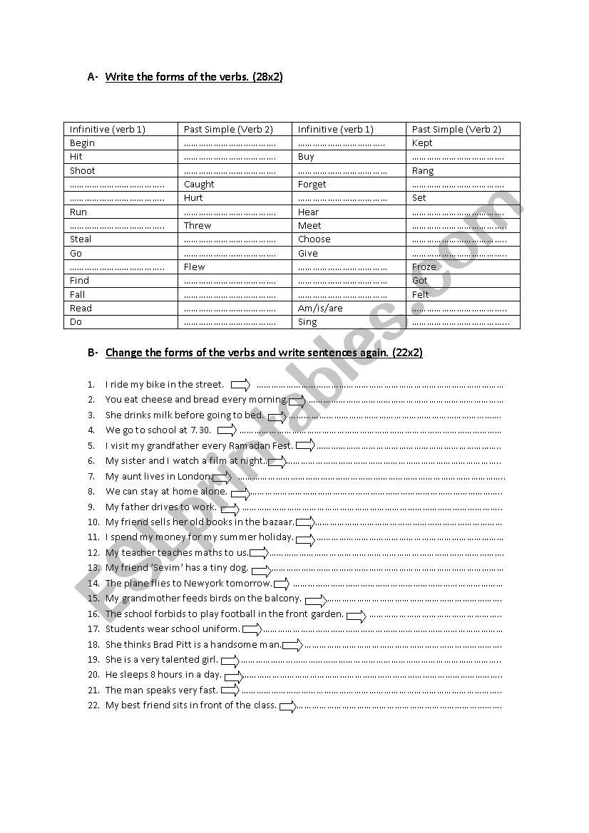 irregular verbs exercise worksheet