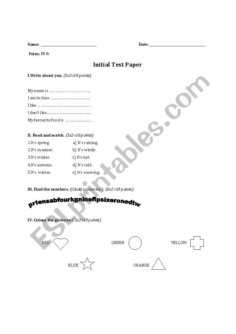test worksheet