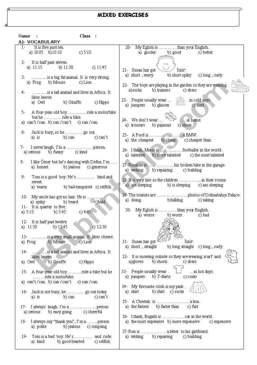 mixed exercises for beginners worksheet