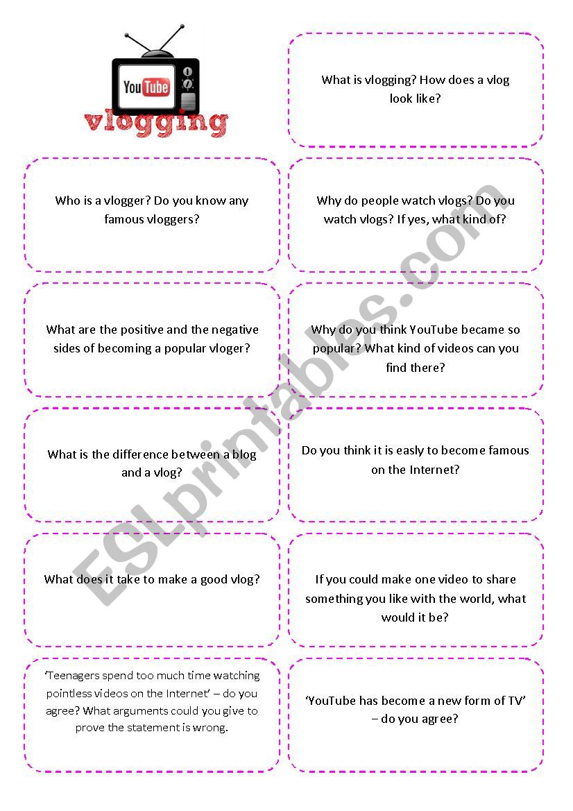 Vlogging - conversational cards for your teenage students