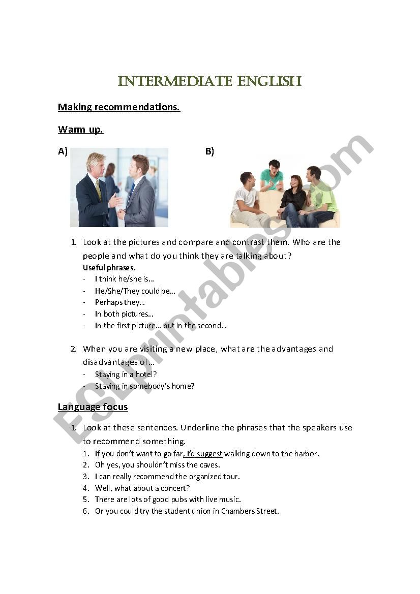 Making recommendations - Intermediate Level.