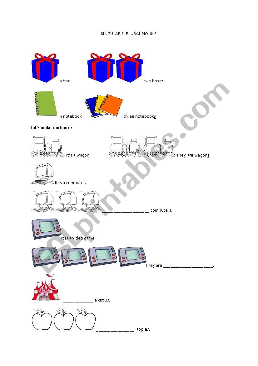 Singular/ Plural Worksheet for kids