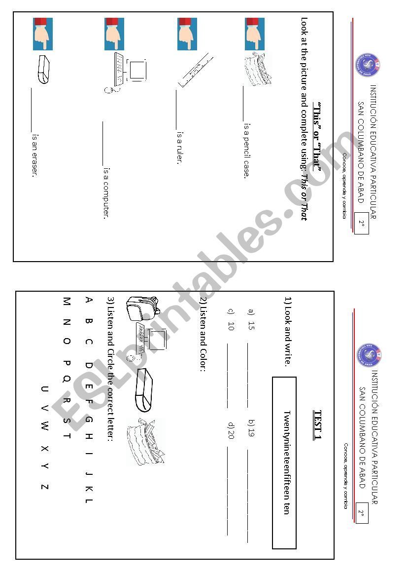 WORKSHEET THIS - THAT   & TEST 1