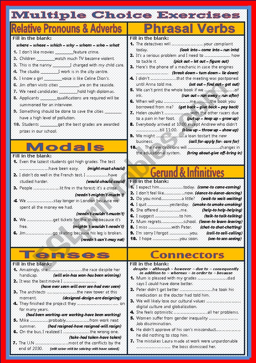 Multiple Choice Exercises worksheet