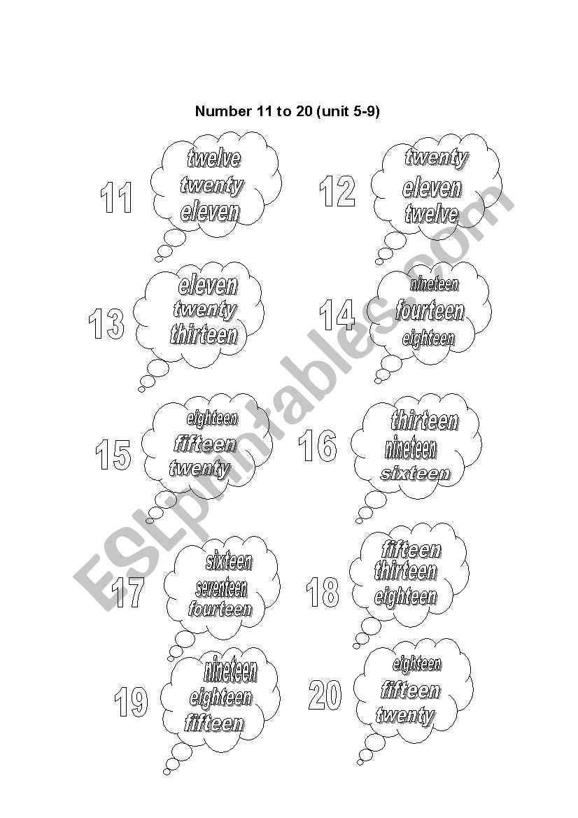 number 11 - 20 worksheet