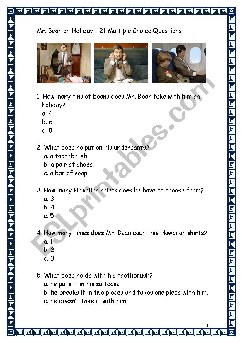 Mr. Bean On Holiday - 21 Multiple Choice Questions