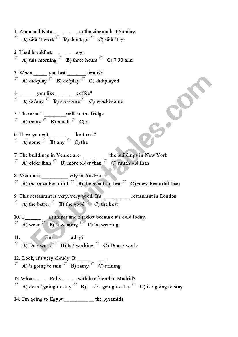 Test for pre-intermediate level