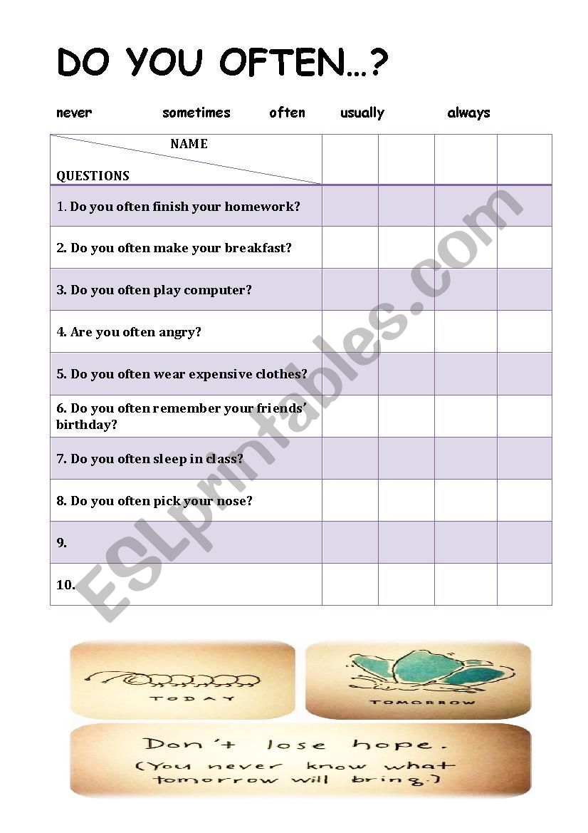 Survey - Adverbs of frequency worksheet